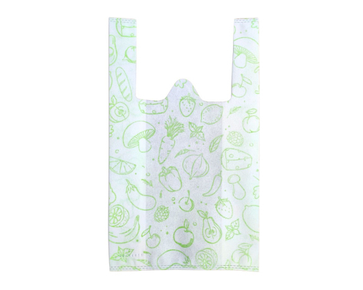 T-shirt eco-bag with ‘Groceries’ pattern 25 x 42 cm (white)