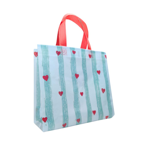 Laminated Eco-Bag 'Hearts and stripes' 29 x 26 cm