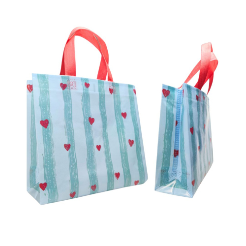 Laminated Eco-Bag 'Hearts and stripes' 29 x 26 cm