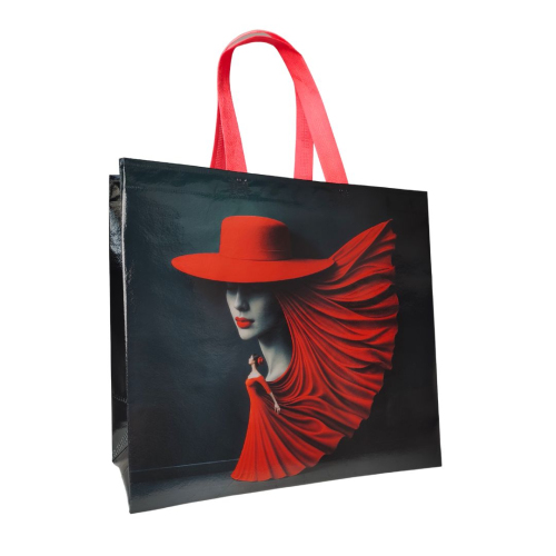Laminated eco-bag 'Red Lady' 36 x 34 cm