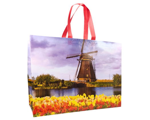 Laminated eco-bag 'Windmill and flowers' 49 х 37 см