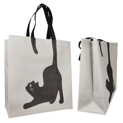 Voluminous Eco-Bag 'Cat with a tail' 36 x 39 cm (grey)