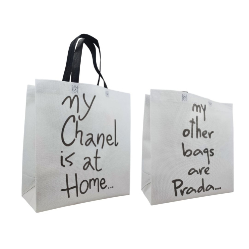 Voluminous Eco-Bag 'Chanel & Prada' 36 x 39 cm (grey)