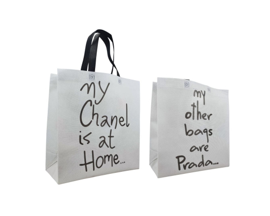 Voluminous Eco-Bag 'Chanel & Prada' 36 x 39 cm (grey)