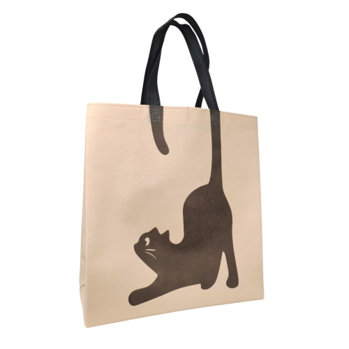 Voluminous Eco-Bag 'Cat with a tail' 36 x 39 cm (beige)