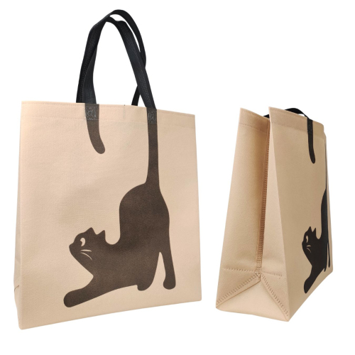 Voluminous Eco-Bag 'Cat with a tail' 36 x 39 cm (beige)