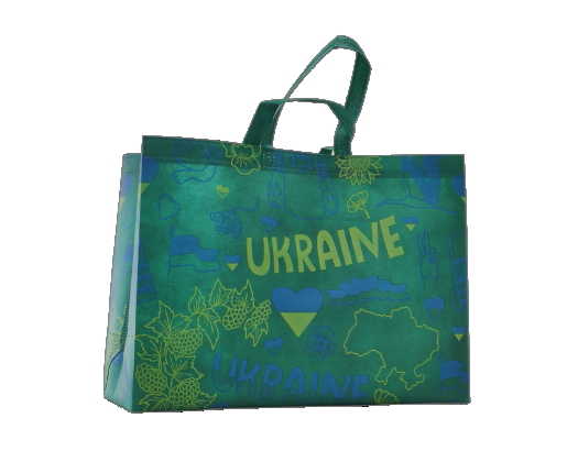 Large Voluminous Eco-Bag 'Ukrainian Symbols' 50 x 37 cm (green)